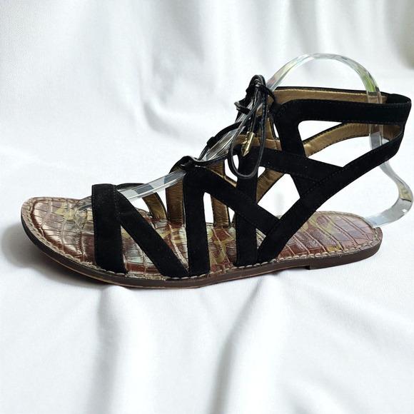 Sam Edelman Gemma Black Suede Lace Up Gladiator Sandals Woman 8 1/2 Strappy - Picture 1 of 7